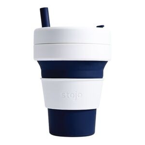 Stojo Collapsible Cup 16 Oz Biggie Cup Indigo Blue White Travel Cup Hot Cold